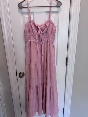 Light Pink Tiered Maxi Dress with Tie Front